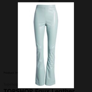 Topshop Faux Leather Flare Leg in Light Blue